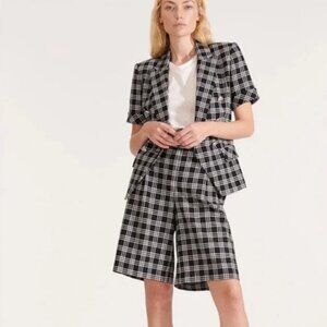 VERONICA BEARD Saira Plaid Culotte Trouser Shorts in Black/White Size 10